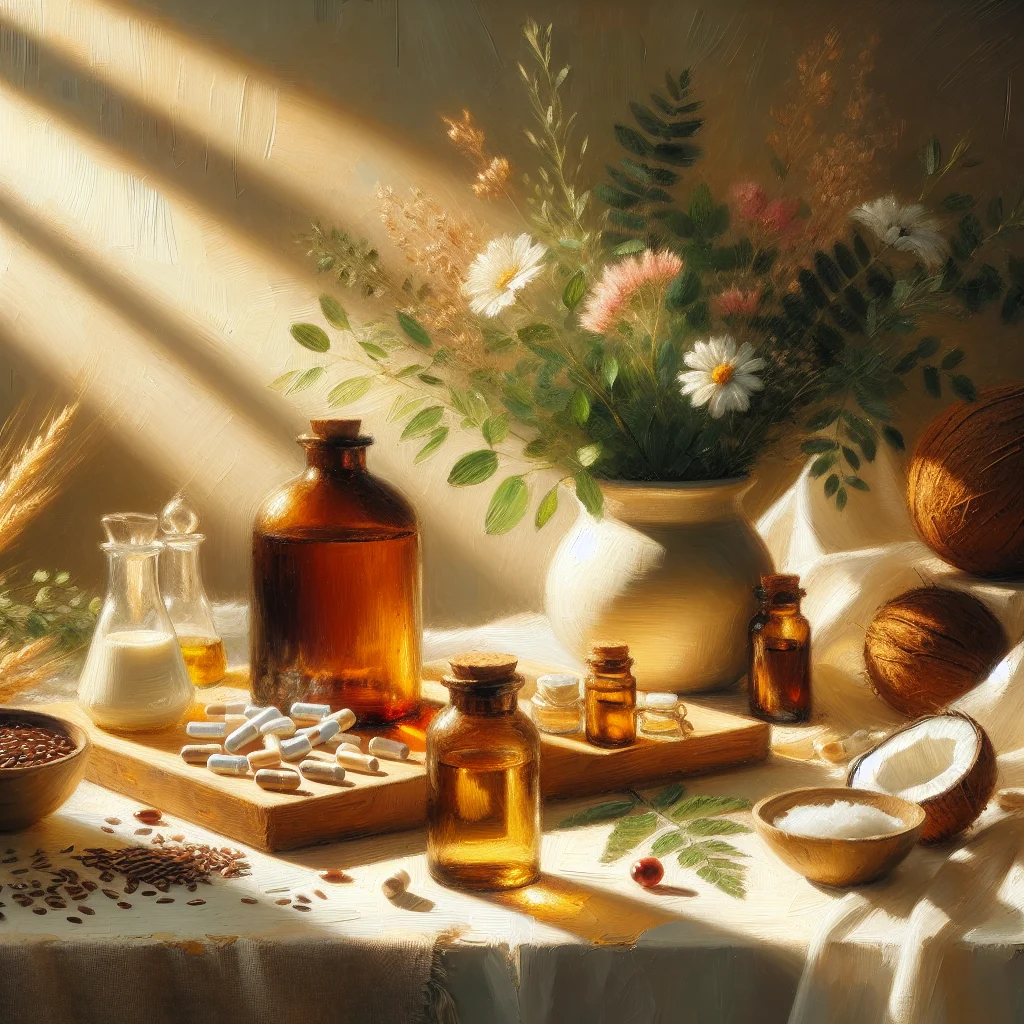 Woman selecting natural herbal remedies and supplements for vaginal dryness relief