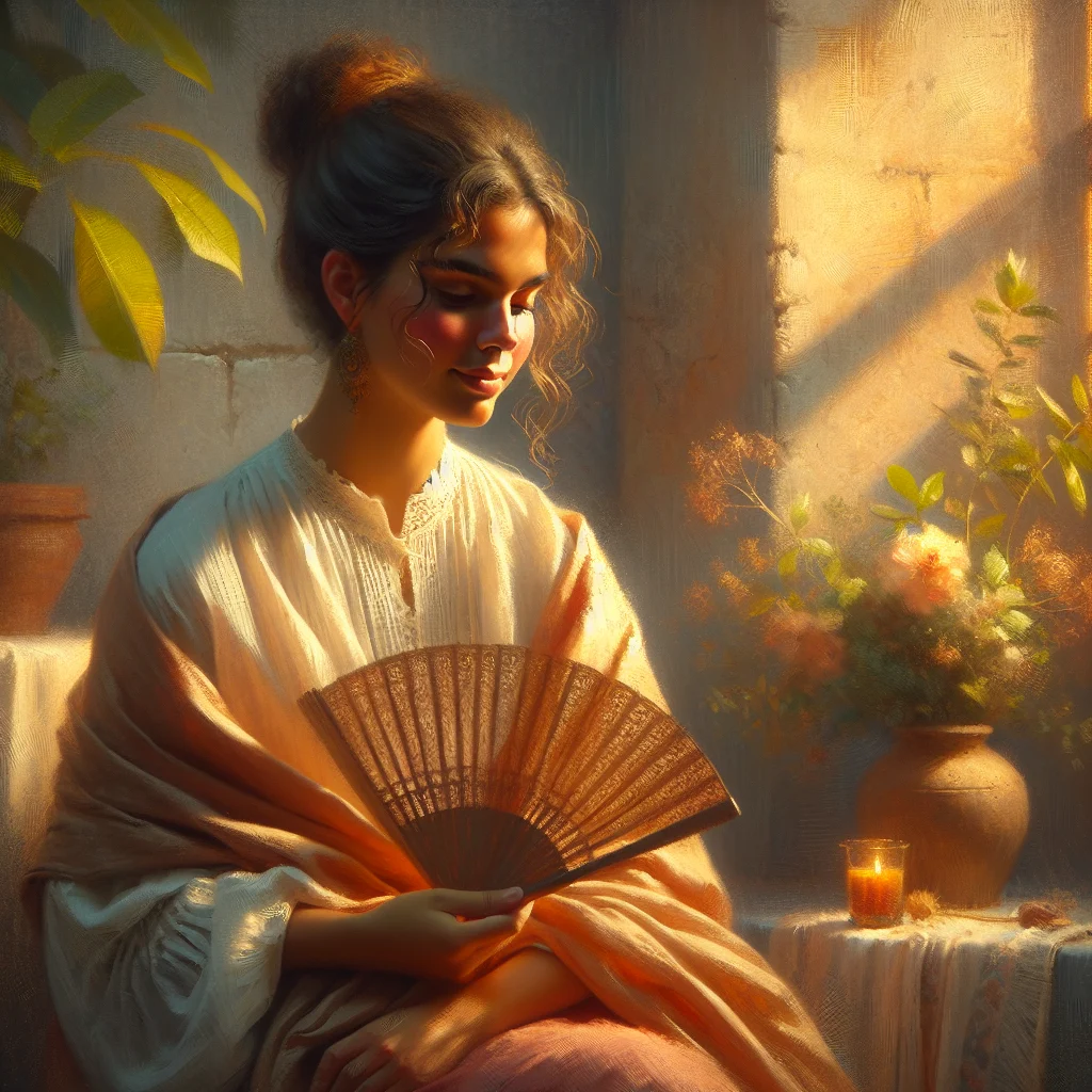 Woman in her 40s experiencing a hot flash during early perimenopause, fanning herself with visible discomfort