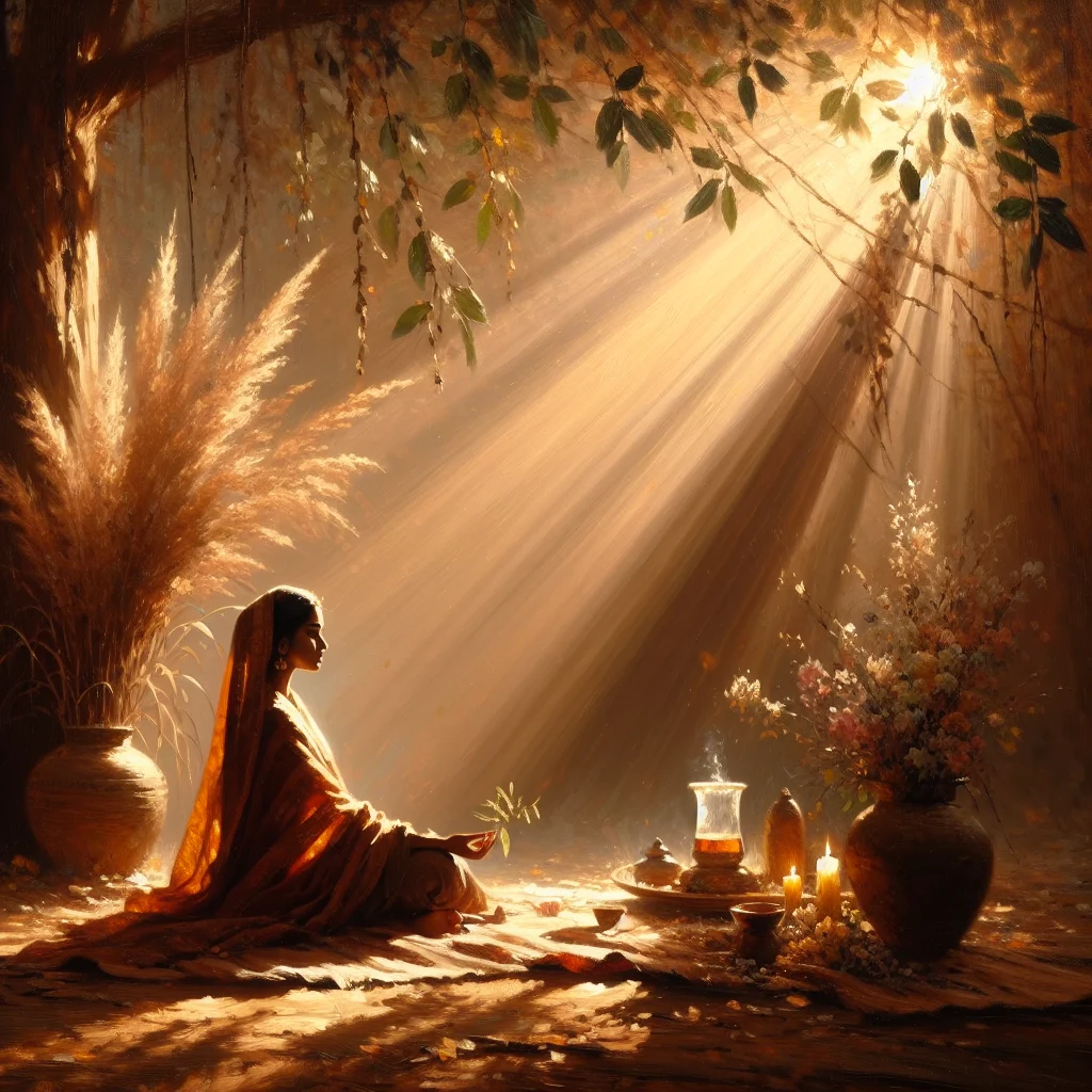 woman-practicing-morning-cortisol-reducing-habits Woman engaging in morning routine with meditation and healthy breakfast to lower cortisol naturally