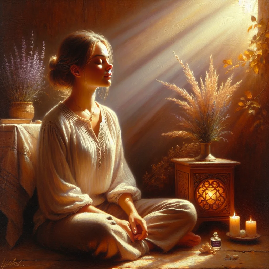 Peaceful woman enjoying lavender scent aromatherapy showing how lavender affects the brain and promotes relaxation