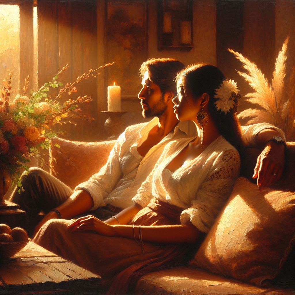 couple-sitting-together-with-worried-expression Couple experiencing relationship anxiety while sitting together on a couch looking distant and concerned