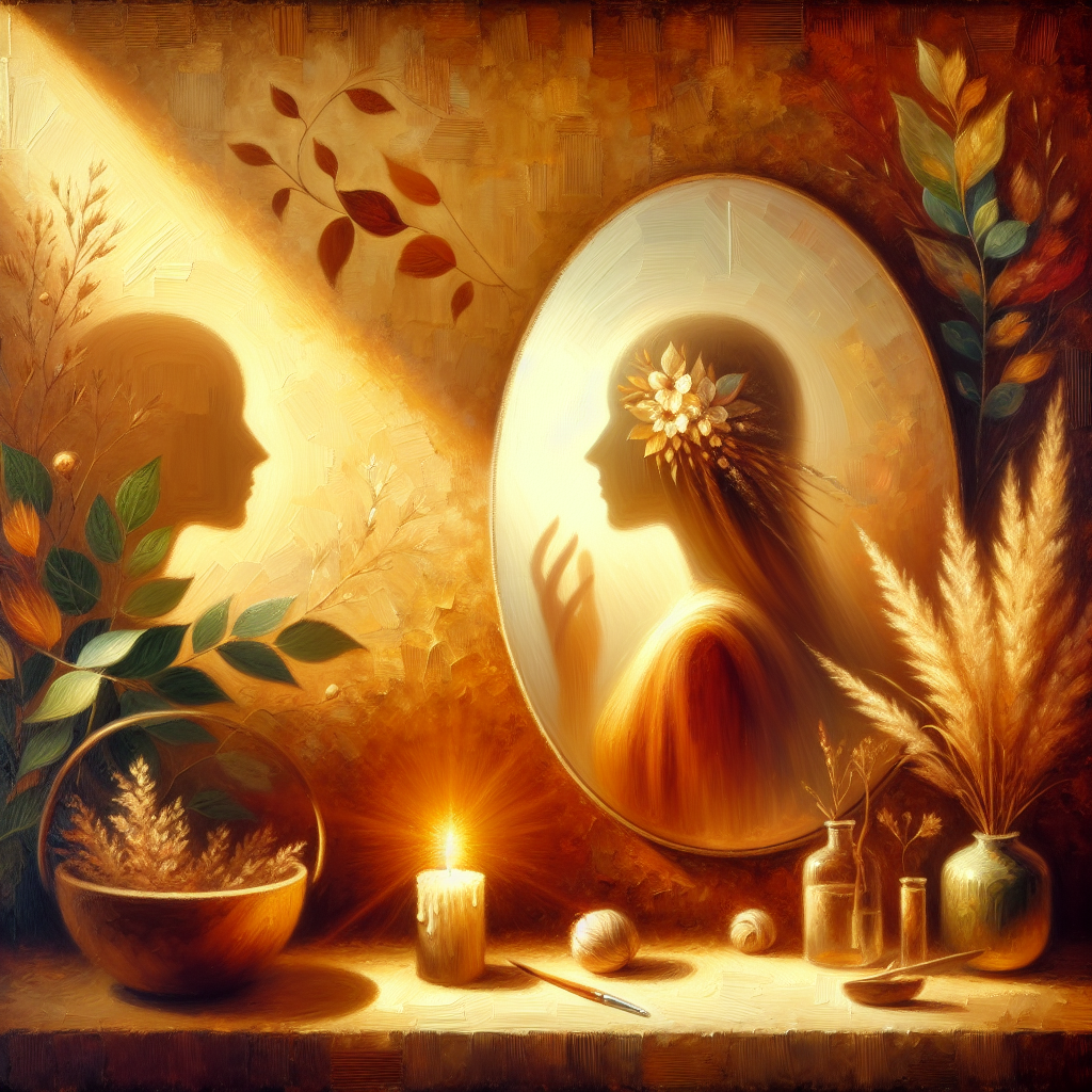 Person engaging in self-reflection while looking thoughtfully at their mirror reflection, symbolizing jealousy transformation